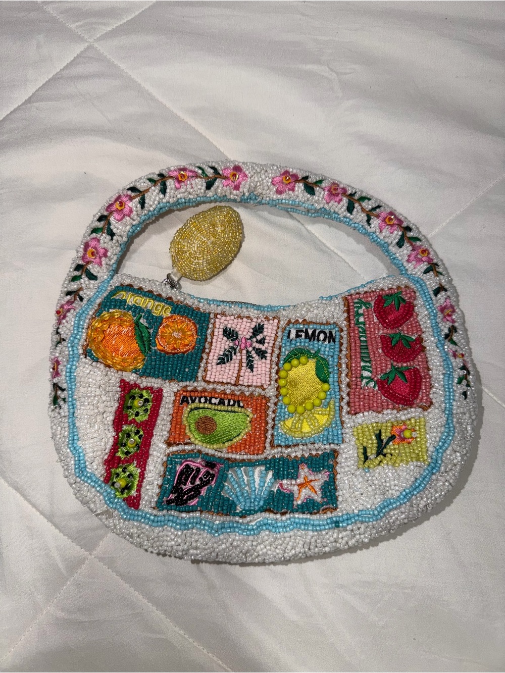 Beaded Fruit Patchwomen's Handbag - White
